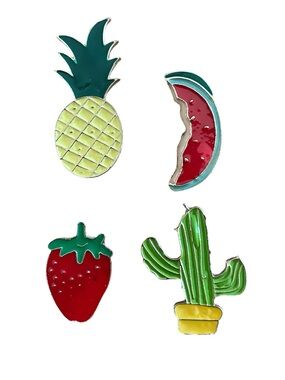 NWT Fruit & Cactus Yellow, Red, Green Enamel Pin Set of 4